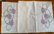 Embroidered Dresser Scarf Buffet Table Runner - Purple Water Lilies - 34” X 15” picture