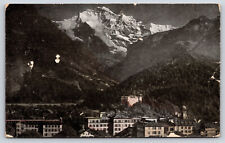 Interlaken Resort Town, The Jung Frau Swiss Alps Mountains, Vintage Postcard picture