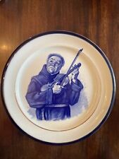 Antique Monk Plate Porcelain Monk Playing Violin Blue And White picture