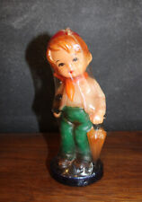 VTG Sealed Wax Candle Boy With Umbrella Figure Hummel Style Made in Japan 7'' picture