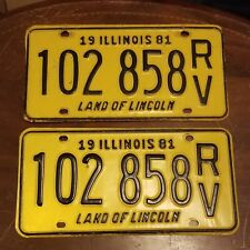 License Plate Pair Vintage 1982 ILLINOIS 102 858 RV 12