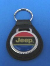 Vintage Jeep Red Blue genuine grain leather keyring key fob keychain - Old Stock picture