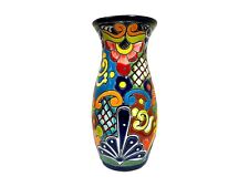 Talavera Tall Vase Pot Mexican Pottery Folk Art Hand Painted Home Decor 13.75