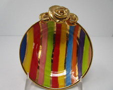 Mary Rose Young Pottery Multi-Color Striped Trinket Soap Dish Signed 2010 4-5/8