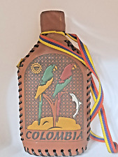 Colombia Flask Leather Wrapped Bottle Empty Decanter Leather w/ Strap Souvenir picture