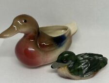 Royal Windsor Duck Planter Porcelain Small VTG & Soap Stone Carved Duck Japan picture