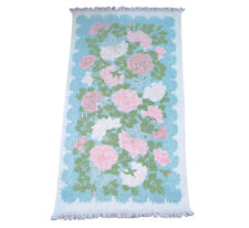 Vtg Dundee All Cotton Bathroom Bath Towel Blue Pink Floral Rose Fringe Retro picture