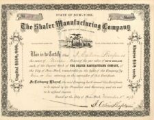 Shafer Manufacturing Co. - 1873 dated Stock Certificate - General Stocks picture