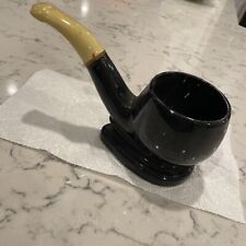 Vintage Large Ceramic Pipe Black And Yellow collectable for  tobacco enthusiasts picture