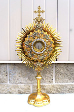 Traditional Antique Monstrance with Sterling Luna, 27 1/2