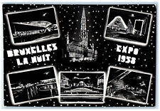 1958 Stars Moonlight Night View Multiview Brussels Expo RPPC Photo Postcard picture