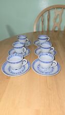 Vtg Chinese Jingdezhen Rice Eye Pattern Blue White Floral Tea Cups & Saucers Set picture