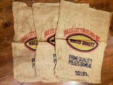 Lot of 3 BURLAP Feed Sacks Hollis Cotton Oil Mill Vintage 50 lbs picture