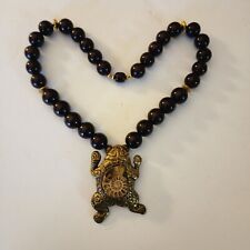 Bakelite Brown Translucent Large Brass Frog Ammonite Pendant Vintage Necklace  picture