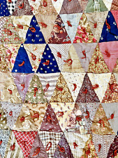 antique vintage patchwork quilt hand tied triangle calico rust brown blue 60x80 picture