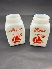 Vintage McKee Roman Arch Red & White Ships Sailboat Flour Sugar Shakers No Lids picture