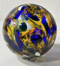 Pyromania Art Glass Yellow/Blue Heavy Iridescent Oregon Float 5.5” Signed 2004 picture