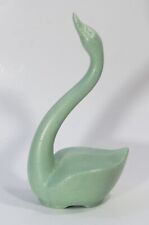 Vintage MCM Jade Colored Pottery Swan Figurine picture