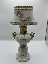 Vintage Japan Fancy Floral Porelain Oil Lamp Pink Roses Gold Trim picture