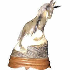 Unicorn  Hand Carved from Bison Horn on Wooden Base Rare Item Amazing Art picture