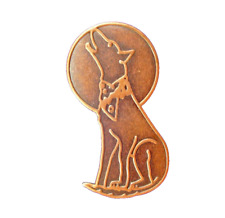 PIN WOLF Vintage Howling at FULL MOON Copper Colored Metal Brooch picture