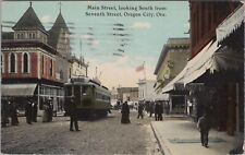 Main Street South from Seventh Street, Oregon Dirt Road Trolley 1911 Postcard picture