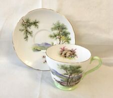 SHELLEY TEACUP Saucer LOCH LOMOND Green Gold 14287 Vintage Bone China England picture