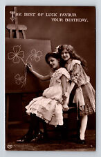 RPPC EAS Studio Portrait of Two Young Girls Real Photo Postcard picture