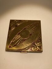 Vtg Compact Gold Square Engraved Mirror Sun Scroll Eye MCM picture