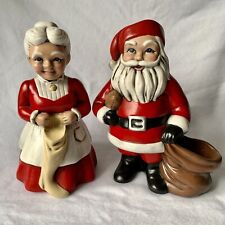 Mr Mrs Santa Claus 1970’s Ceramic Mold Figurines Football Stocking Vintage picture