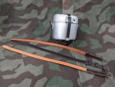 Reproduction WWII German Mess Kit Leather Strap 3 Loop Food Container Wehrmacht picture