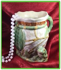 Frog Pitcher Crackle Design Whimsical Unique Vintage 1970 Bamboo Lily Pads picture