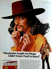 1974 Winchester Taught Me Things Girl Fake Mustache Original Print Ad 8.5 x 11