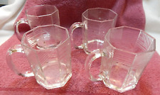 4 Vintage USA Arcoroc Glass Mugs Octime Octagon Clear Hardened picture