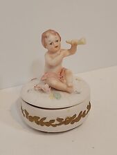 Vintage Liftons Trinket / Ring Box With Baby Angel With Horn - Round - Footed picture