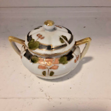 Antique Nippon green gold hand painted personal sugar bowl jam pot 4