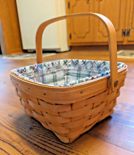 Longaberger 1997 Medium Berry Basket With Swivel Handle, Ruffled Liner & Insert picture