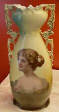 Antique 19th Century Austrian Porcelain Double Handled Woman Portrait Vase picture