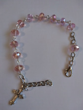 October Birthstone Rosary Bracelet Pink Tourmaline Czech Crystal OOAK Handmade picture