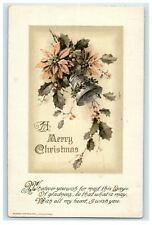 1920 John Winsch Christmas Holly Poinsettia Bell Embossed Antique Postcard picture