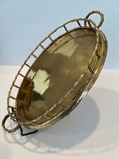 VINTAGE BRASS BAMBOO OVAL TRAY with HANDLES MCM Hollywood Regency Style 12