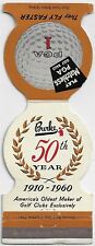 Burke 50th Year 1010-1960 PGA Golf Equipment Jewelite Empty Matchbook Cover picture