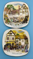 Vintage 2 Enoch Wedgwood Tunstall Plates Old Coach House Horses Trinket Dish 5” picture