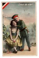 1917 French Colorized Postcard Boy Soldier / Girl   Fieldpost Used  WWl picture