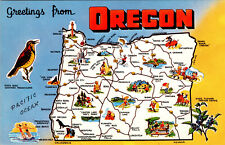 Greetings From Oregon Large Letter & State Map & Attractions Chrome Postcard  picture