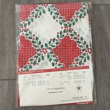 1 NEW Vintage Christmas Tablecloth 60” Round Circle Holiday Holly Red Green picture