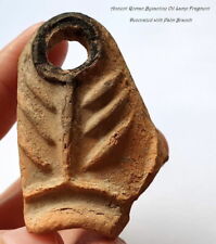 Ancient Roman Byzantine Oil Lamp Fragment - Palm Branch - Masada - Israel picture