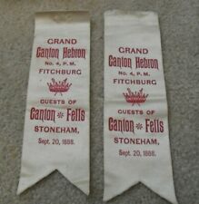 RARE Original Lot of 2 1888 Grand Canton Hebron Fitchburg Fells Guest Ribbon picture