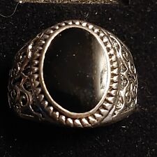  ANCIENT OLD SILVER ROMAN RING SIZE 10 WITH BLACK ONYX . picture