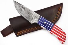 FULL TANG 6 in SKINNER Knife, Handmade USA Flag Design Camping and Hunting Knife picture